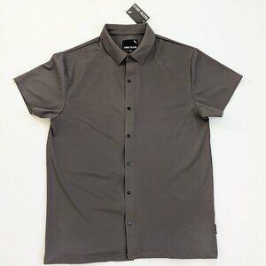 NWT Stone Falcon Men's Short Sleeve Snap Button Down Shirt Gunmetal Size L